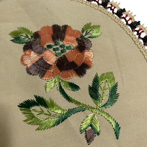 Crochet Trim Centerpiece Doily Vintage Needlepoint Embroidered - Picture 2 of 7